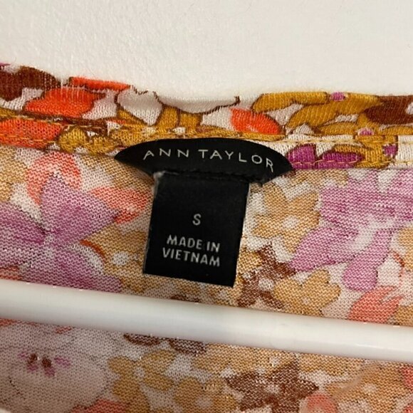 ANN TAYLOR Floral Linen Flutter Sleeve Tee White Mustard Pink Short Sleeve Top S - Picture 5 of 12